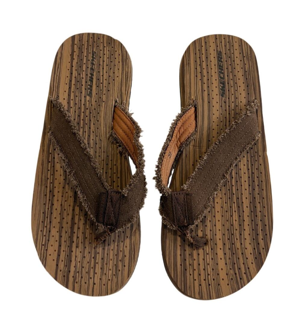 Sketchers Mens 10 Foam Flip Flop Sandals Brown Toe Post Thong Slip-On Comfort